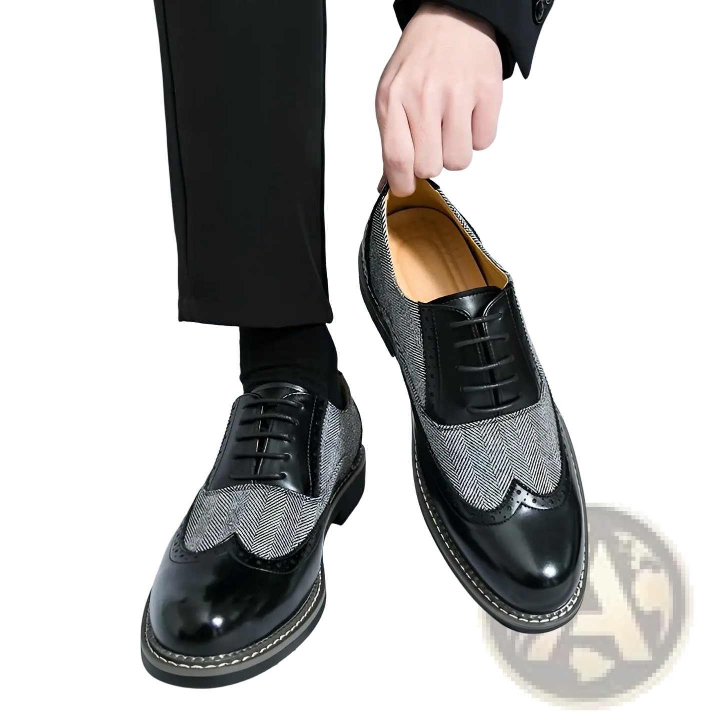 Men's Korean Style Woven Leather Brogue High Top Shoes