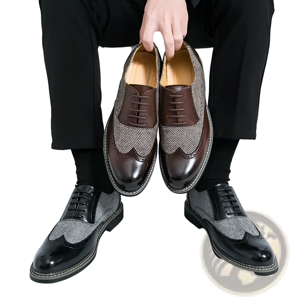 Men's Korean Style Woven Leather Brogue High Top Shoes