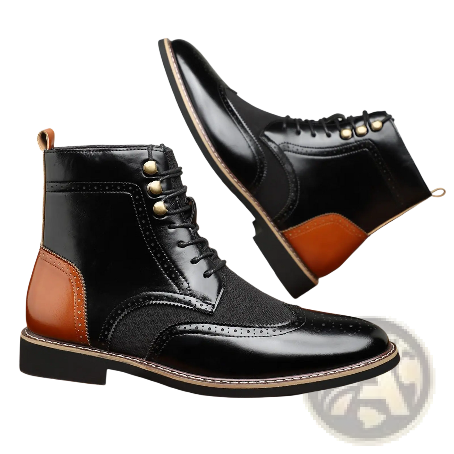 Men's Leather Brogue Boots Two Tone High Top Shoes
