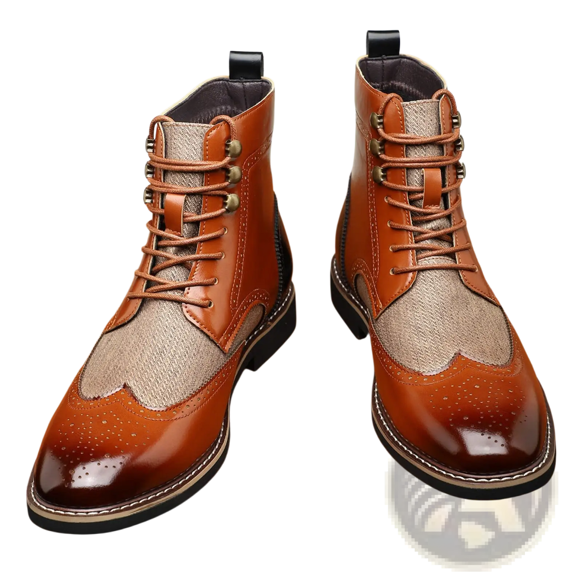 Men's Leather Brogue Boots Two Tone High Top Shoes