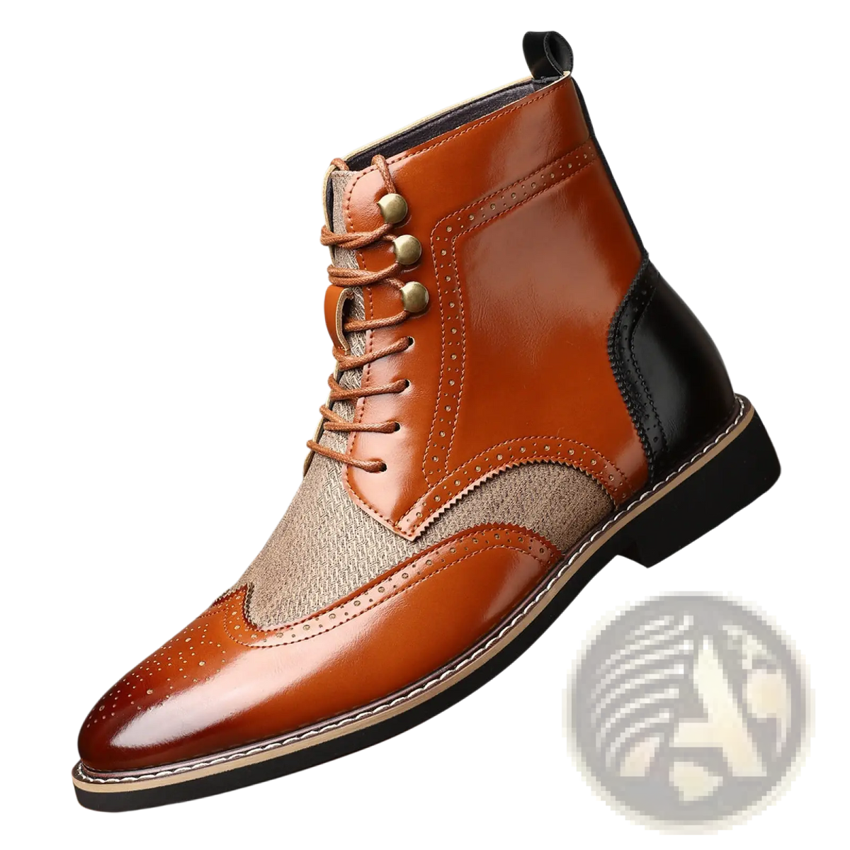 Men's Leather Brogue Boots Two Tone High Top Shoes
