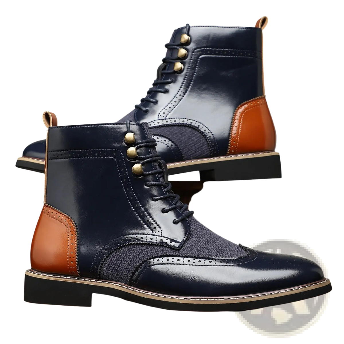 Men's Leather Brogue Boots Two Tone High Top Shoes