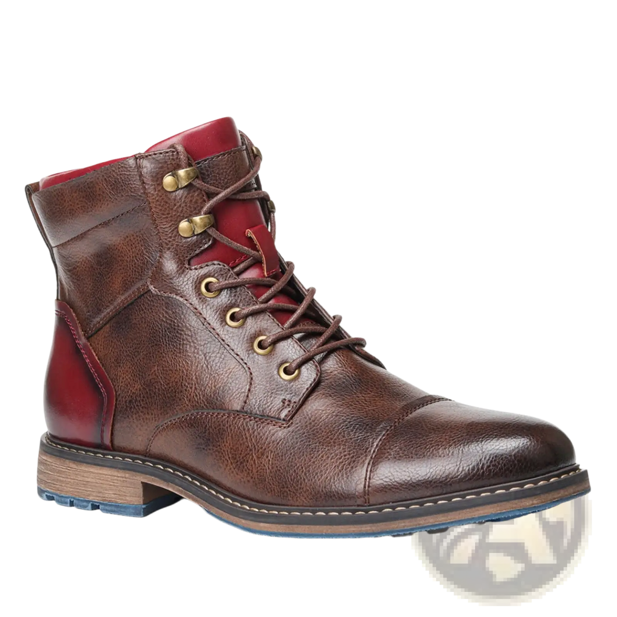 Men's Leather Martin Boots with Blue Rubber Sole