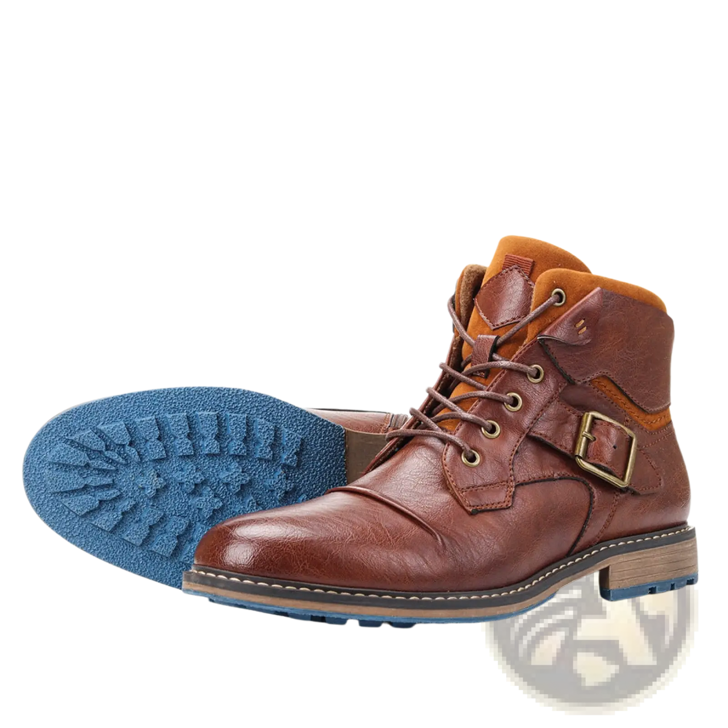 Men's Leather Martin Boots with Blue Rubber Sole