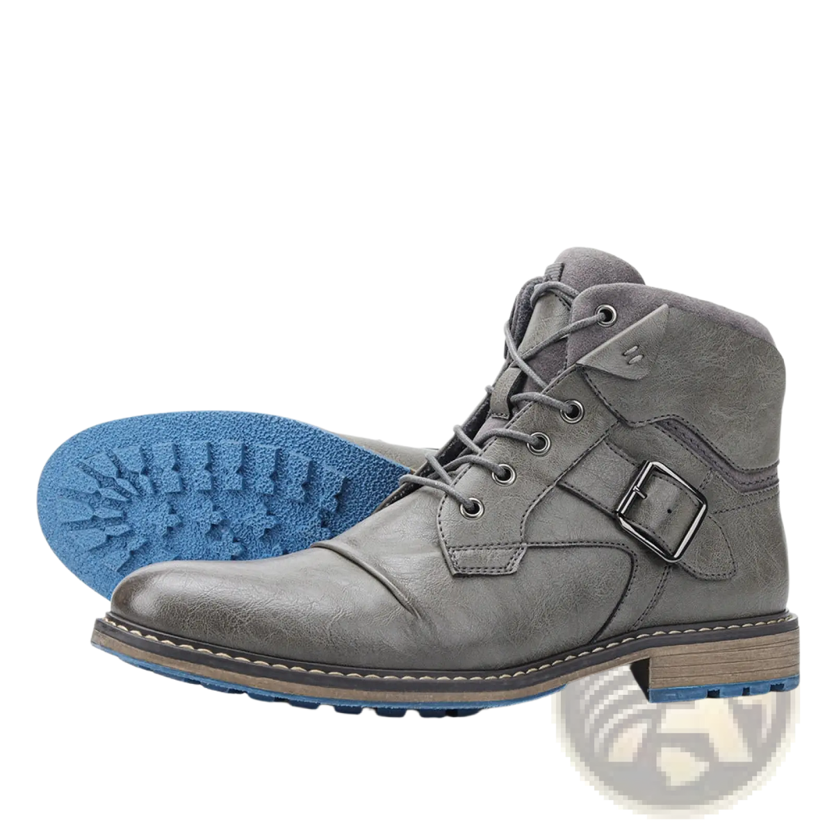 Men's Leather Martin Boots with Blue Rubber Sole