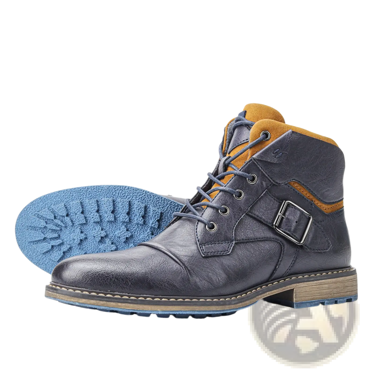 Men's Leather Martin Boots with Blue Rubber Sole