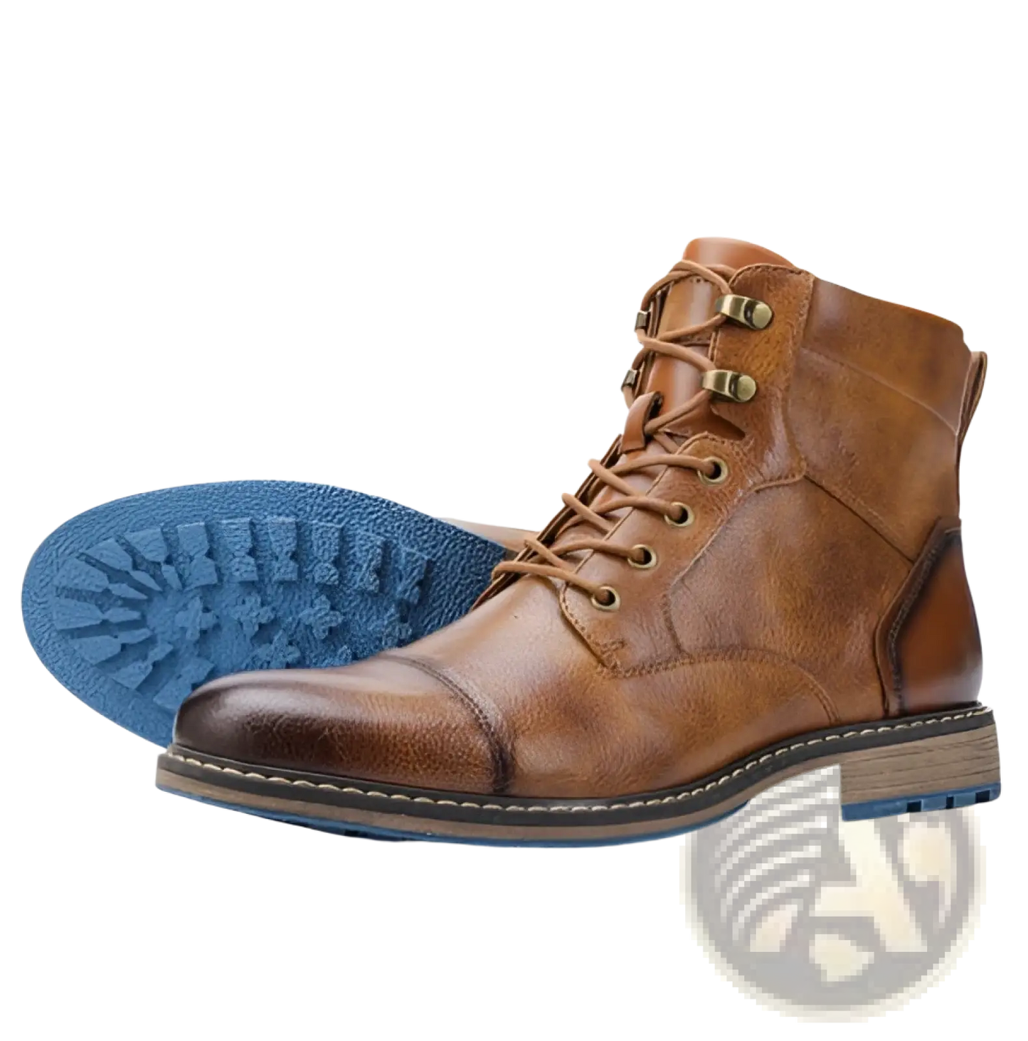Men's Leather Martin Boots with Blue Rubber Sole