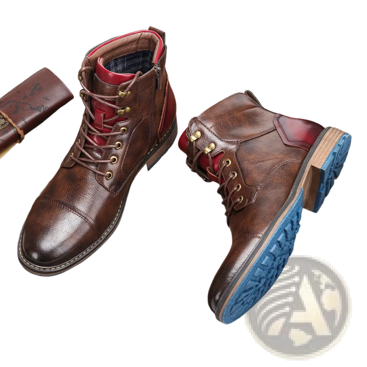 Men's Leather Martin Boots with Blue Rubber Sole