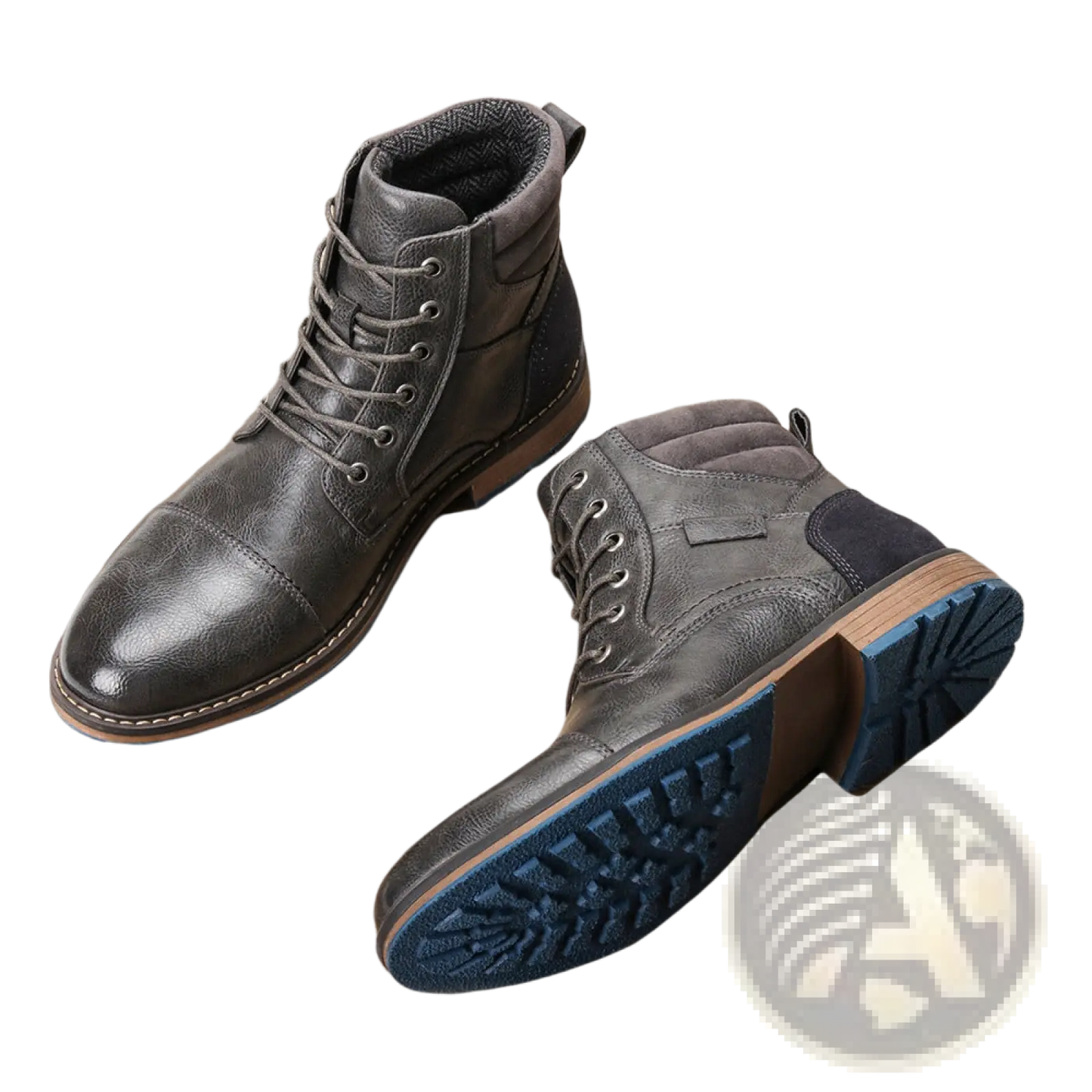 Men's Leather Martin Boots with Blue Rubber Sole