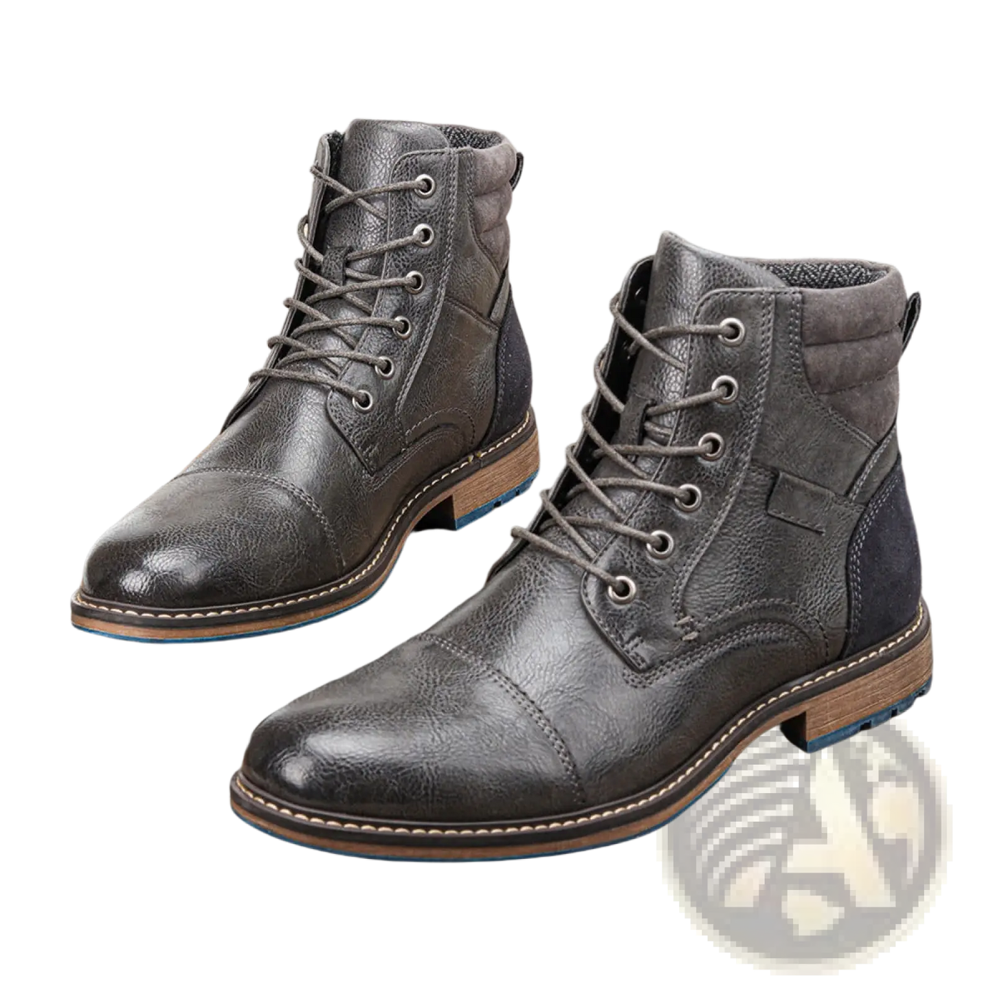 Men's Leather Martin Boots with Blue Rubber Sole