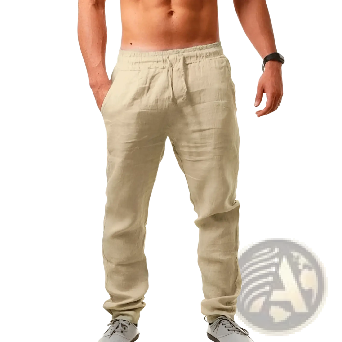 Men's Linen Joggers Casual Summer Drawstring Trousers