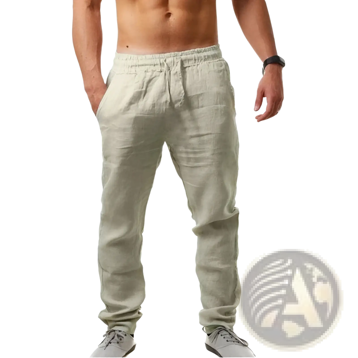 Men's Linen Joggers Casual Summer Drawstring Trousers