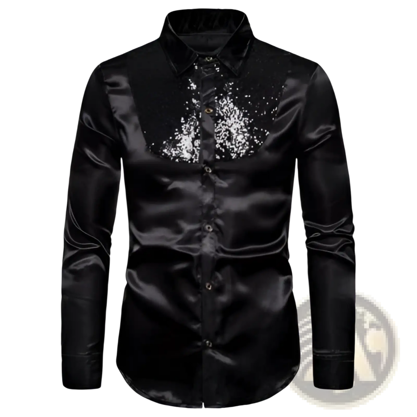 Men's Satin Dress Shirt with Sequined Yoke Detail
