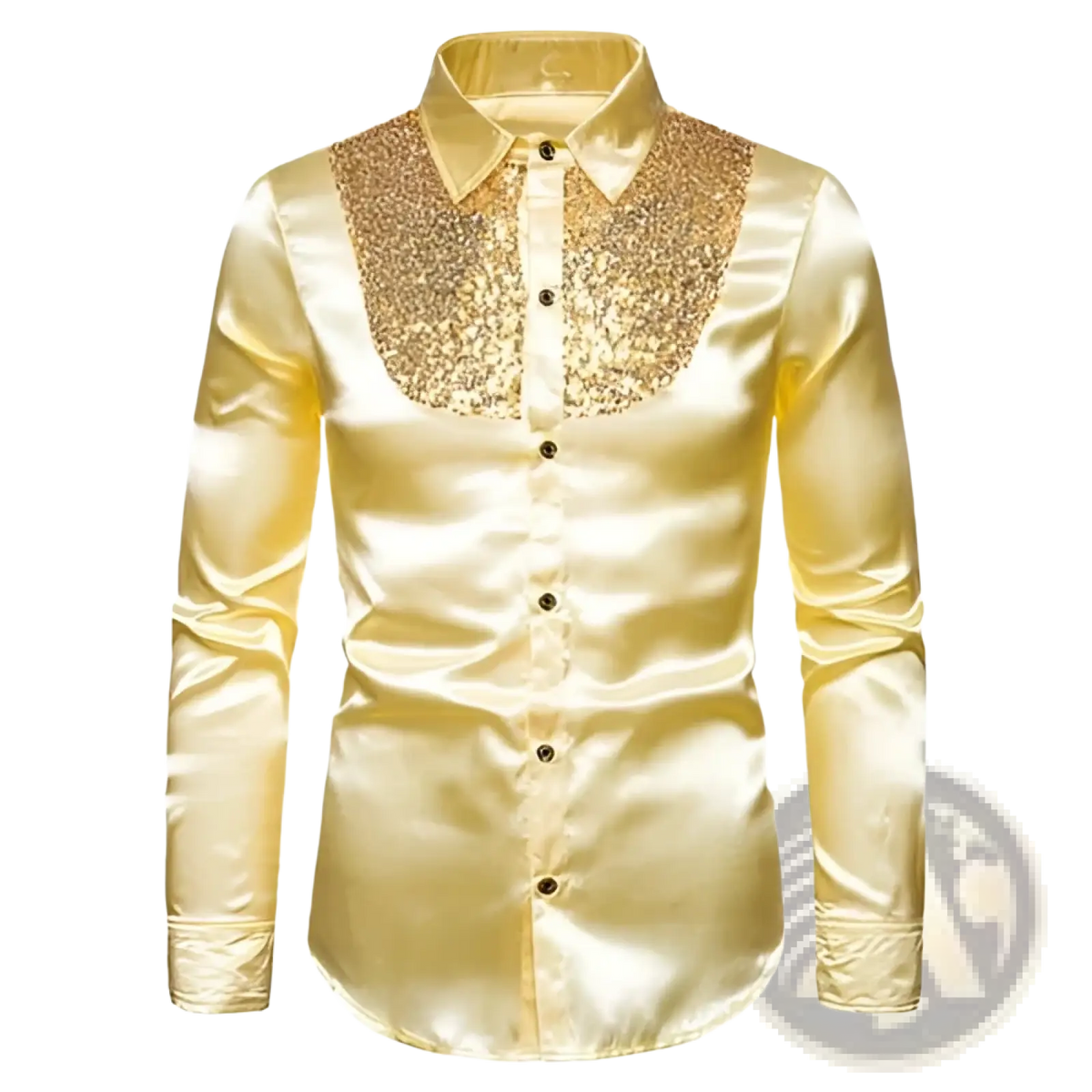 Men's Satin Dress Shirt with Sequined Yoke Detail