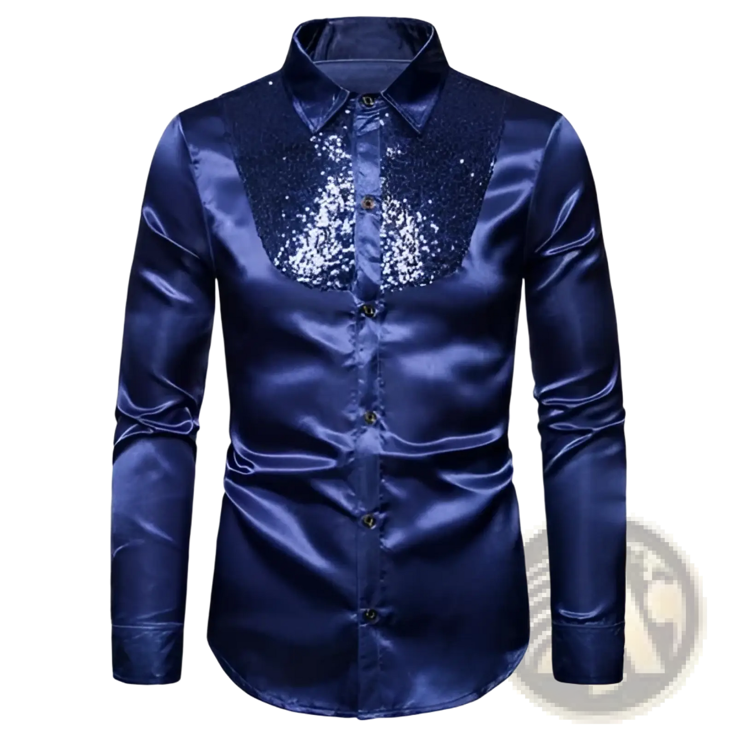 Men's Satin Dress Shirt with Sequined Yoke Detail