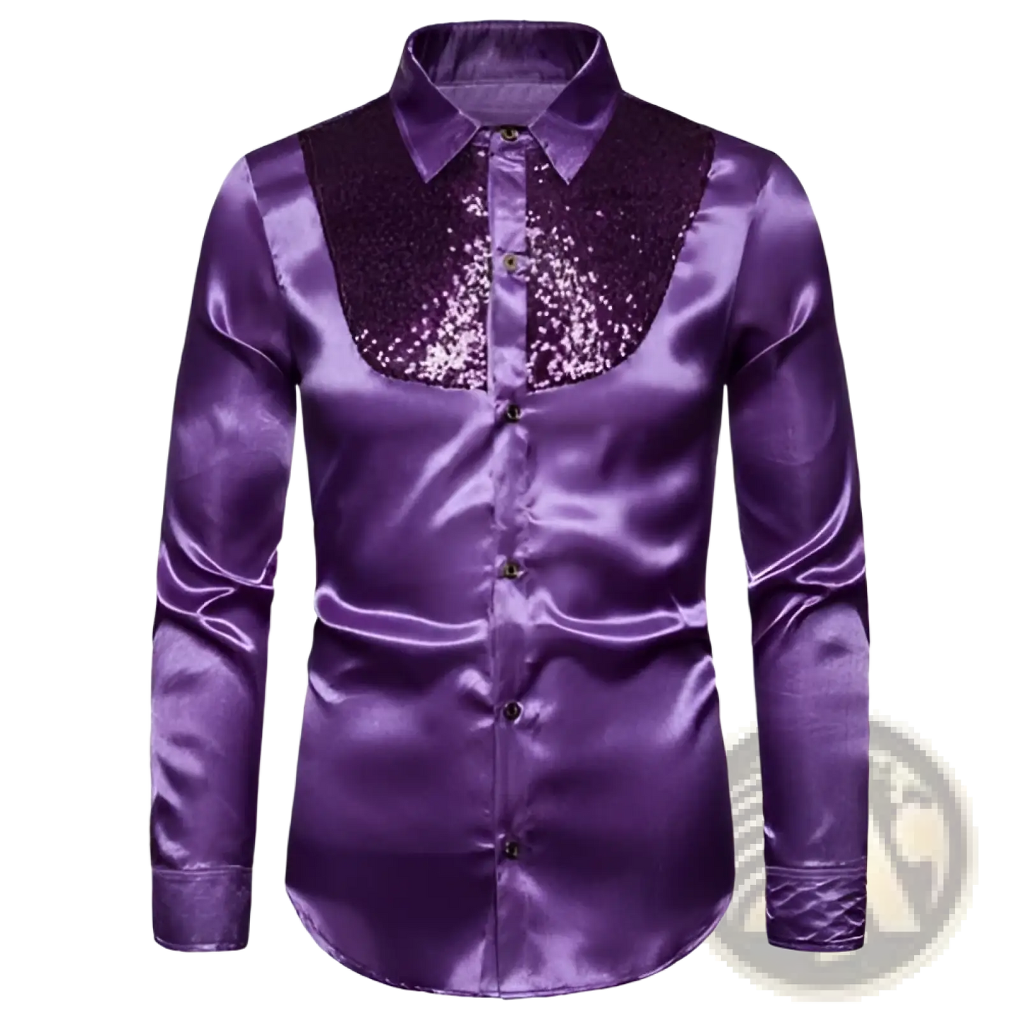 Men's Satin Dress Shirt with Sequined Yoke Detail
