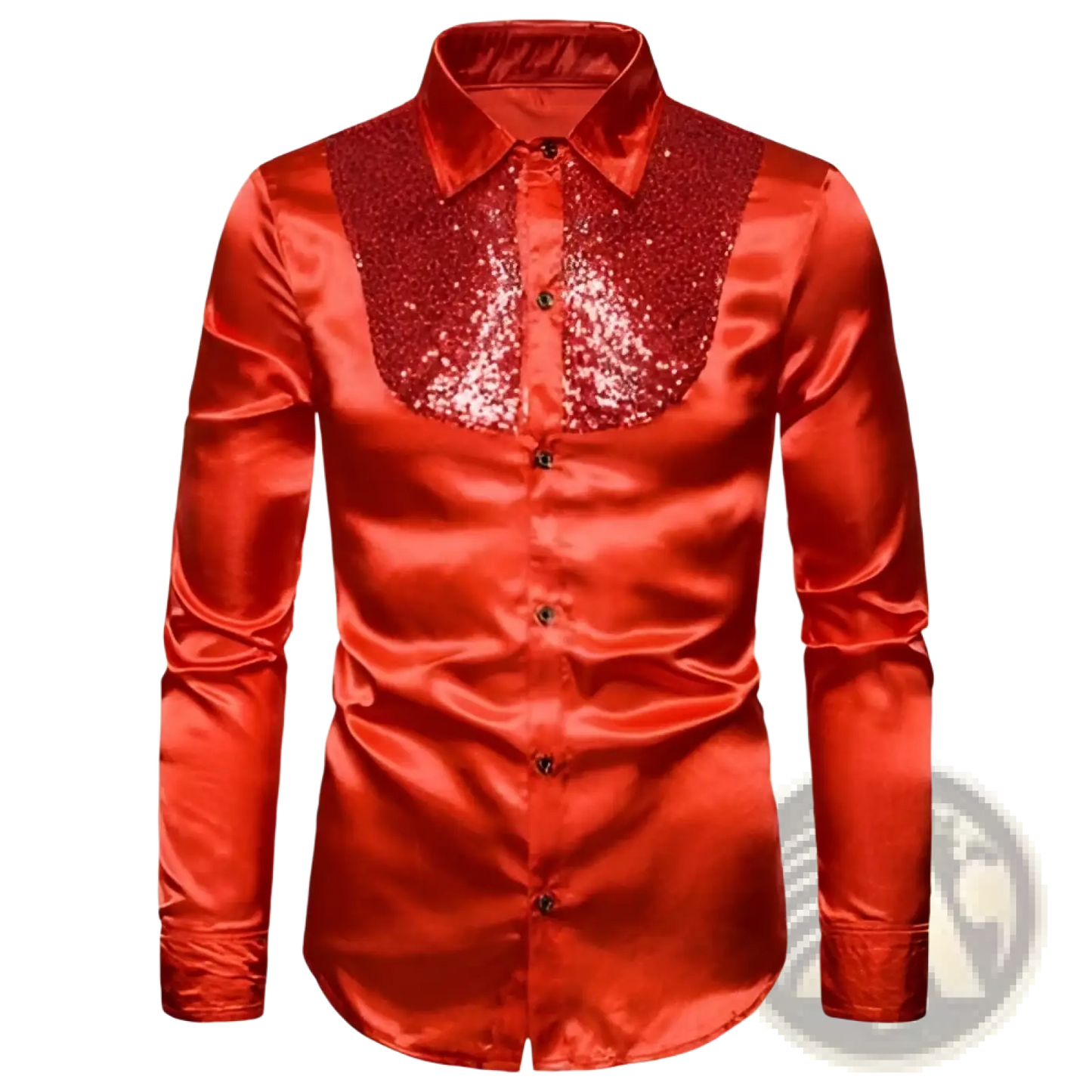 Men's Satin Dress Shirt with Sequined Yoke Detail