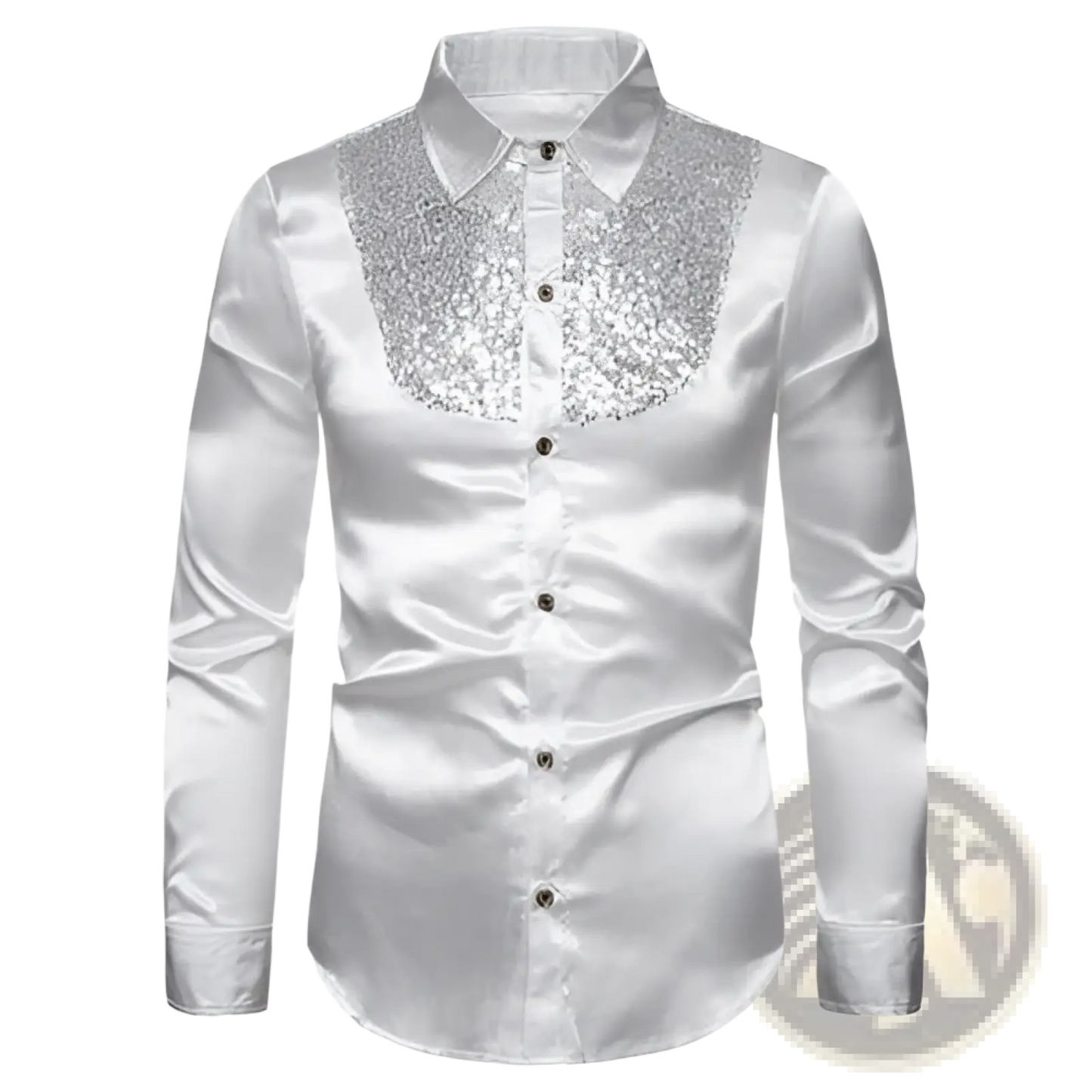 Men's Satin Dress Shirt with Sequined Yoke Detail