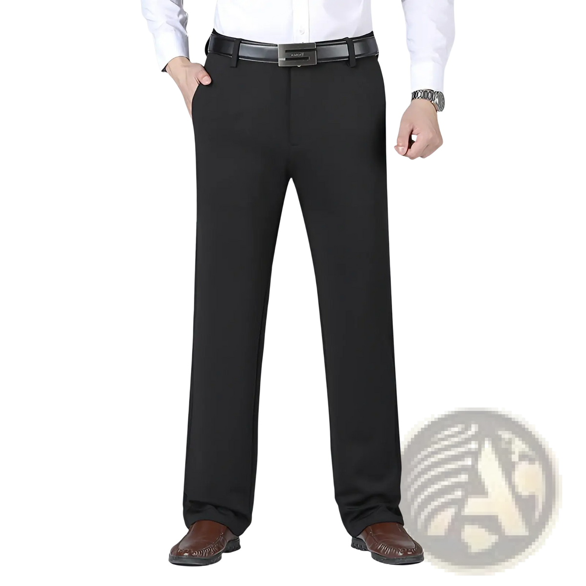 Men's Straight Leg Non-iron Stretch Formal Trousers with Belt
