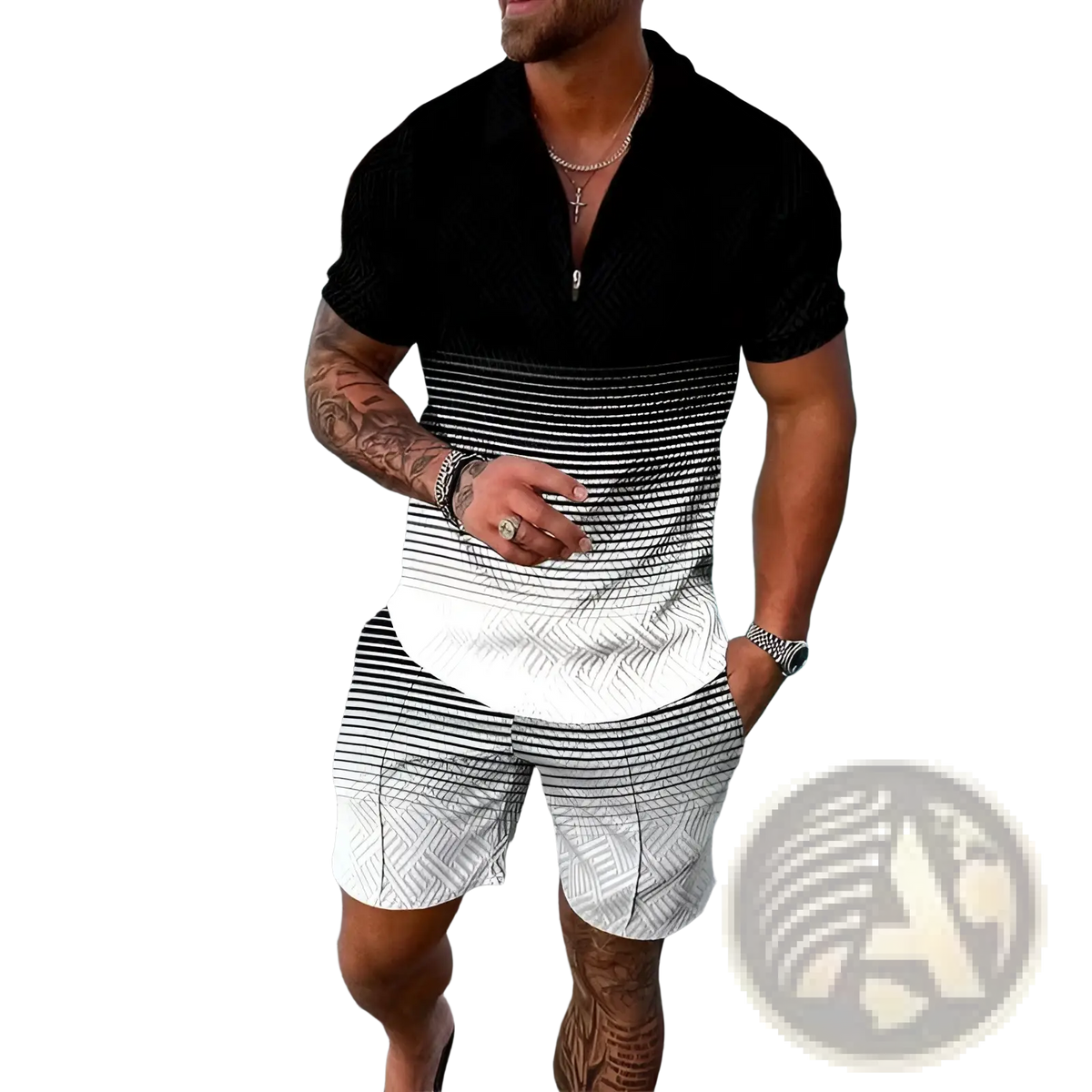 Men's Textured Polo and Shorts Coordinated Summer Set