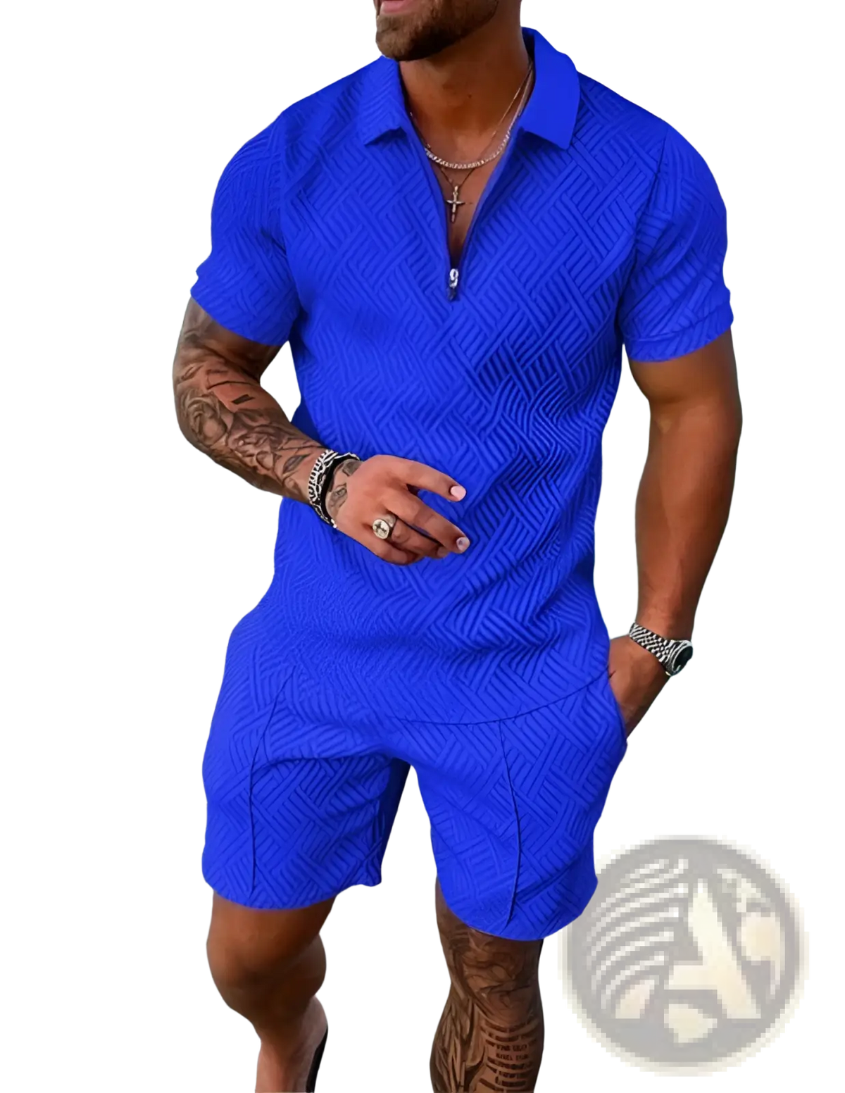 Men's Textured Polo and Shorts Coordinated Summer Set