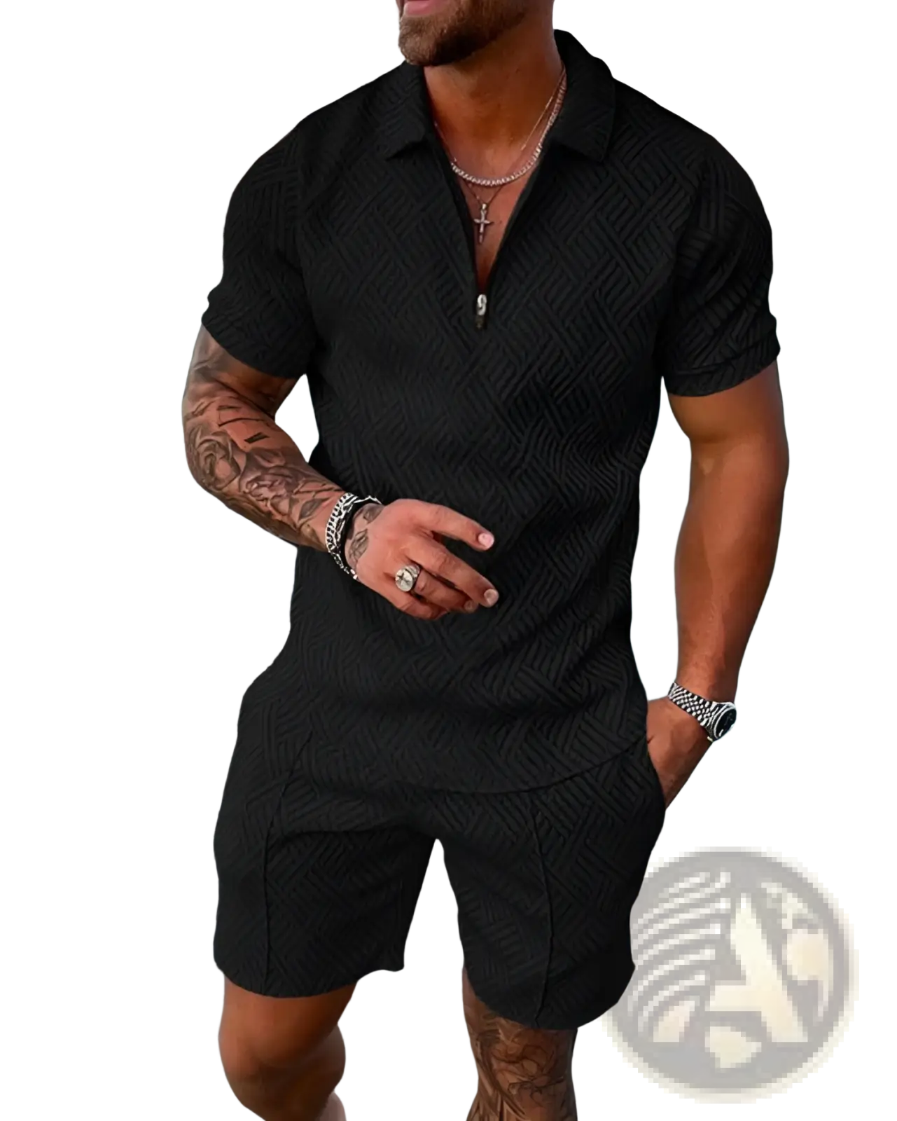 Men's Textured Polo and Shorts Coordinated Summer Set