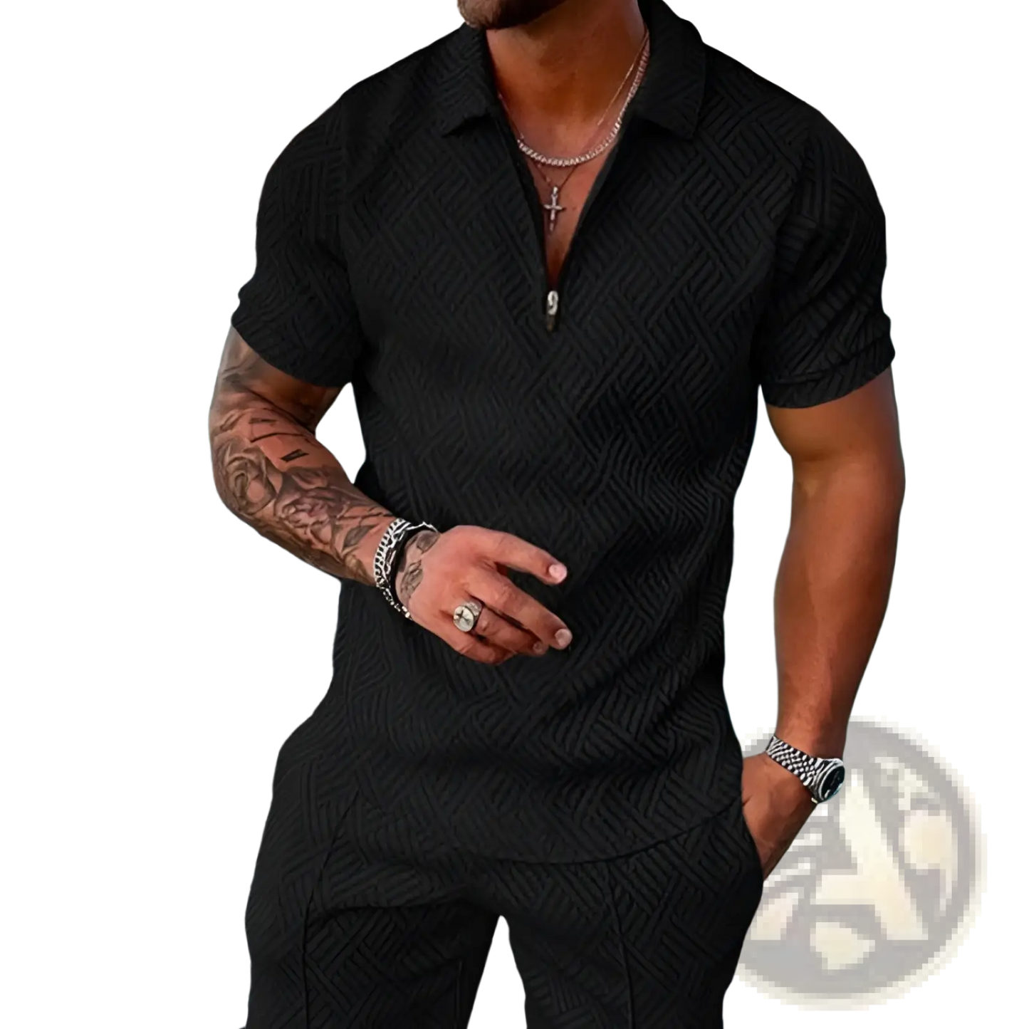 Men's Textured Polo and Shorts Coordinated Summer Set