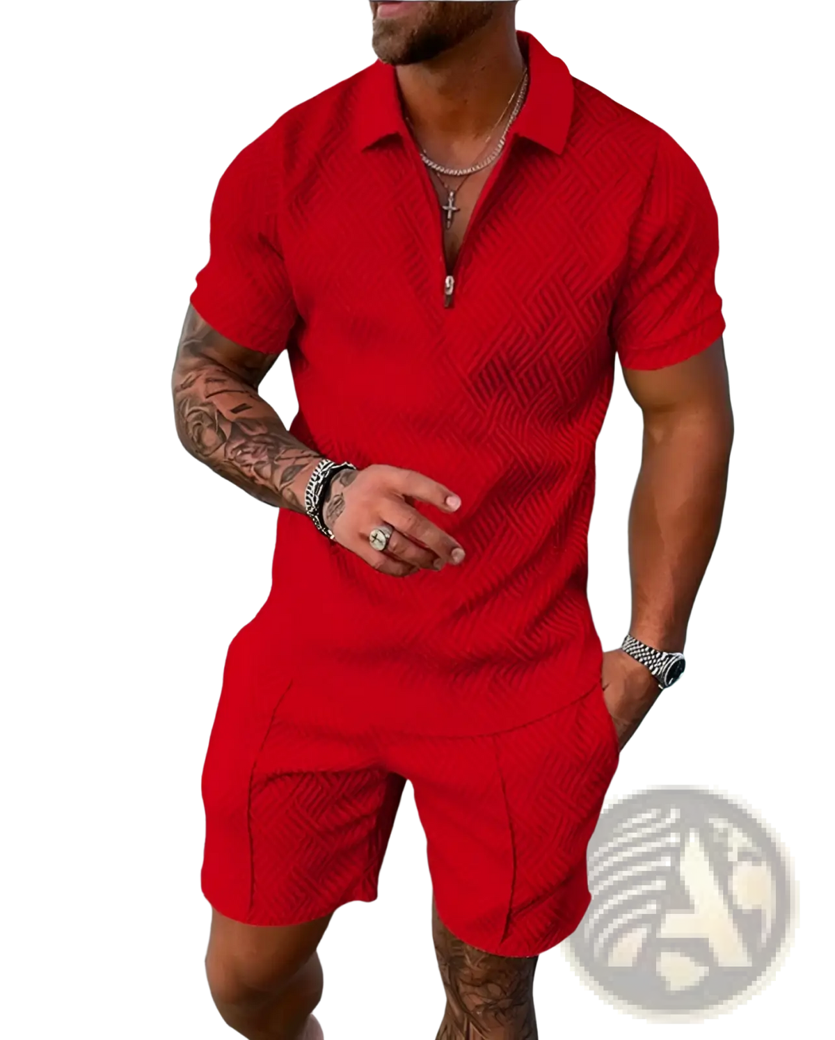 Men's Textured Polo and Shorts Coordinated Summer Set