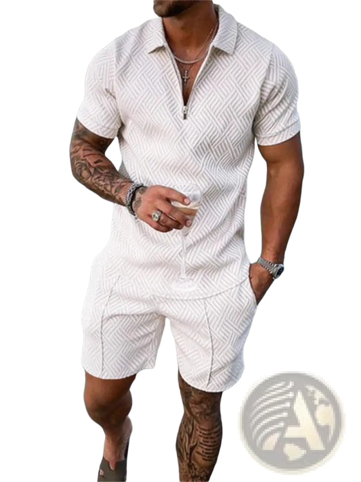 Men's Textured Polo and Shorts Coordinated Summer Set