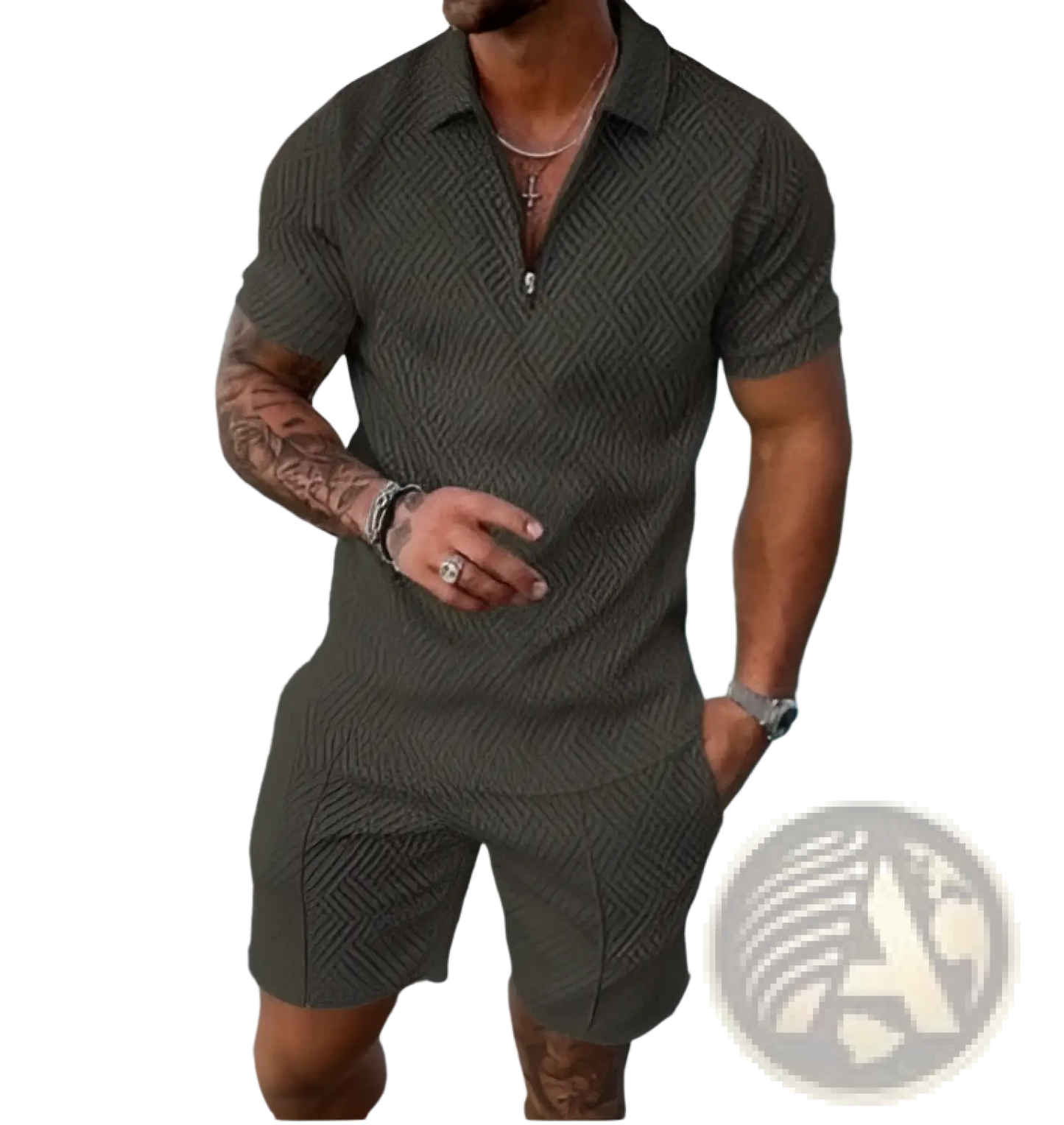 Men's Textured Polo and Shorts Coordinated Summer Set