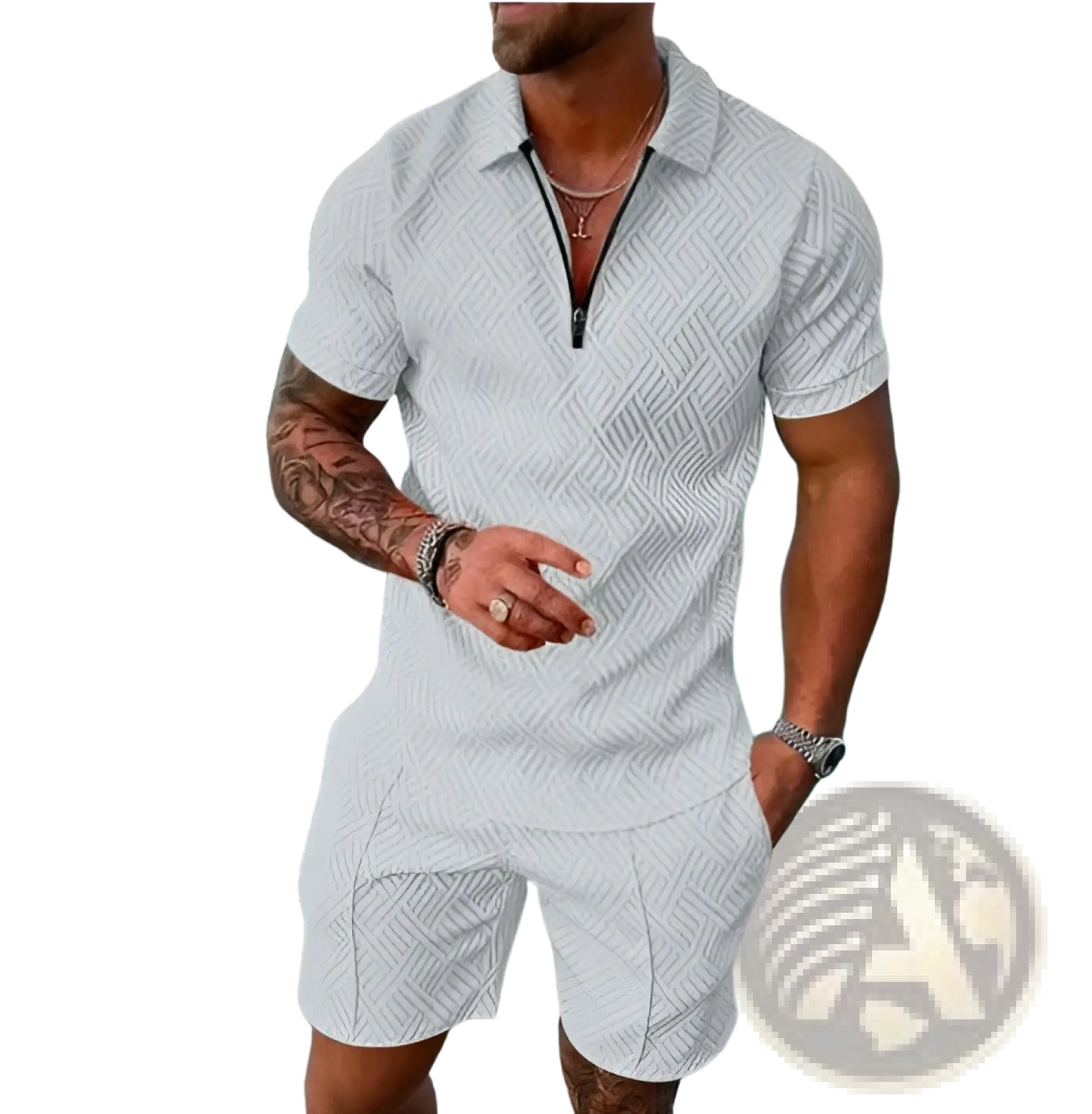 Men's Textured Polo and Shorts Coordinated Summer Set