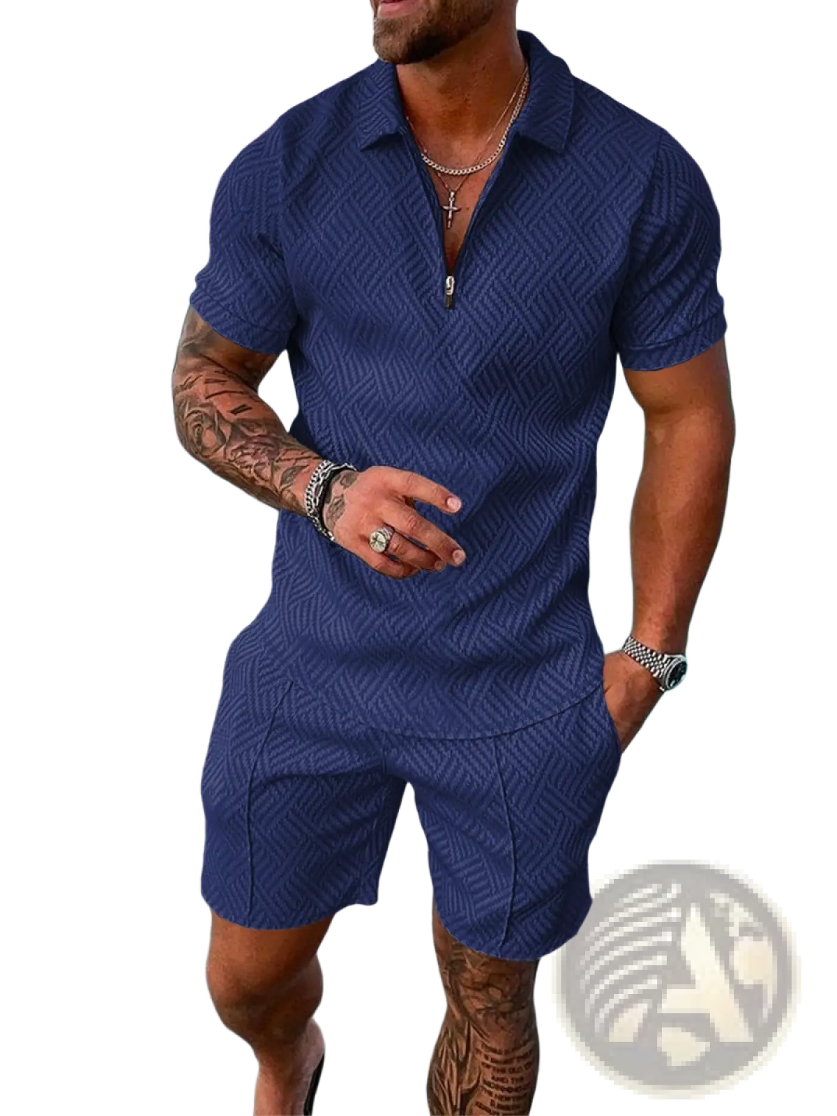 Men's Textured Polo and Shorts Coordinated Summer Set