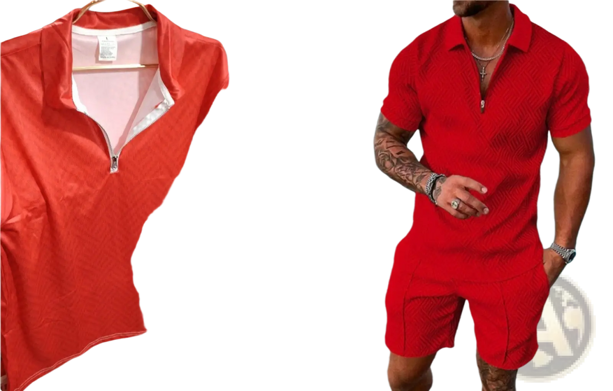 Men's Textured Polo and Shorts Coordinated Summer Set