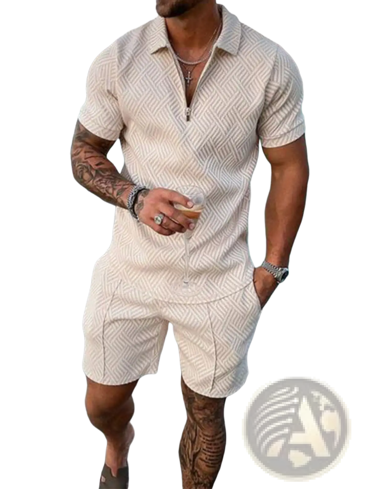 Men's Textured Polo and Shorts Coordinated Summer Set