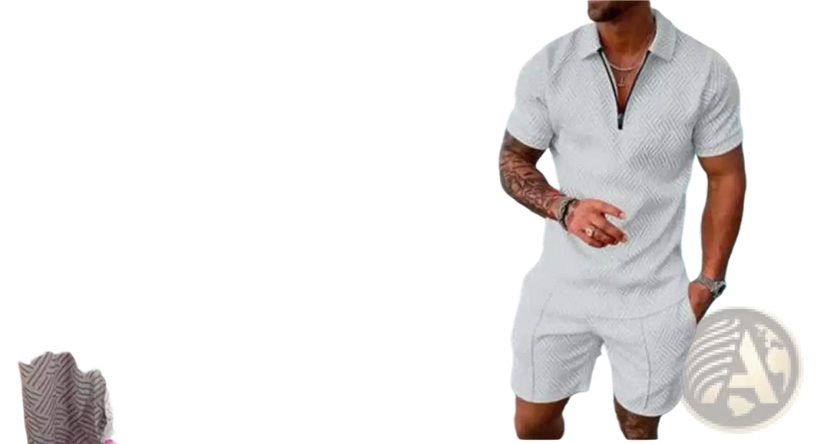 Men's Textured Polo and Shorts Coordinated Summer Set