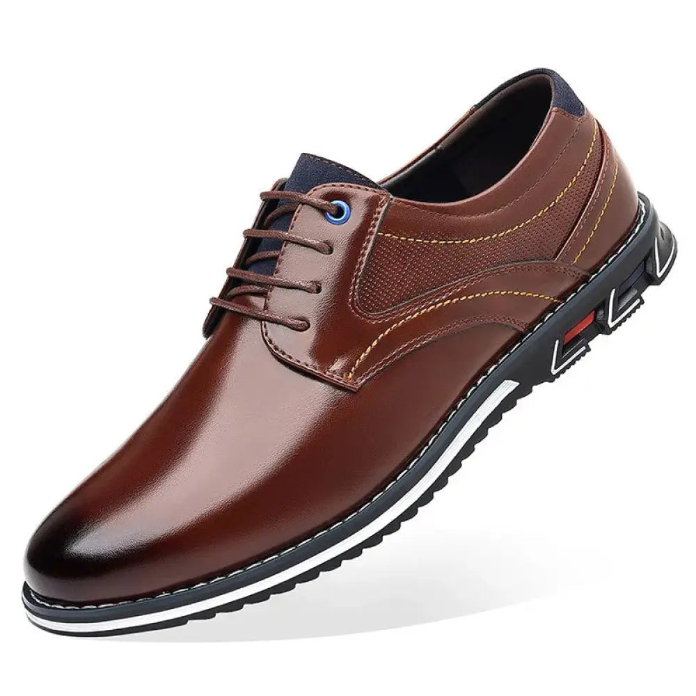 Men's Brown Polished Leather Lace Up Work Shoes