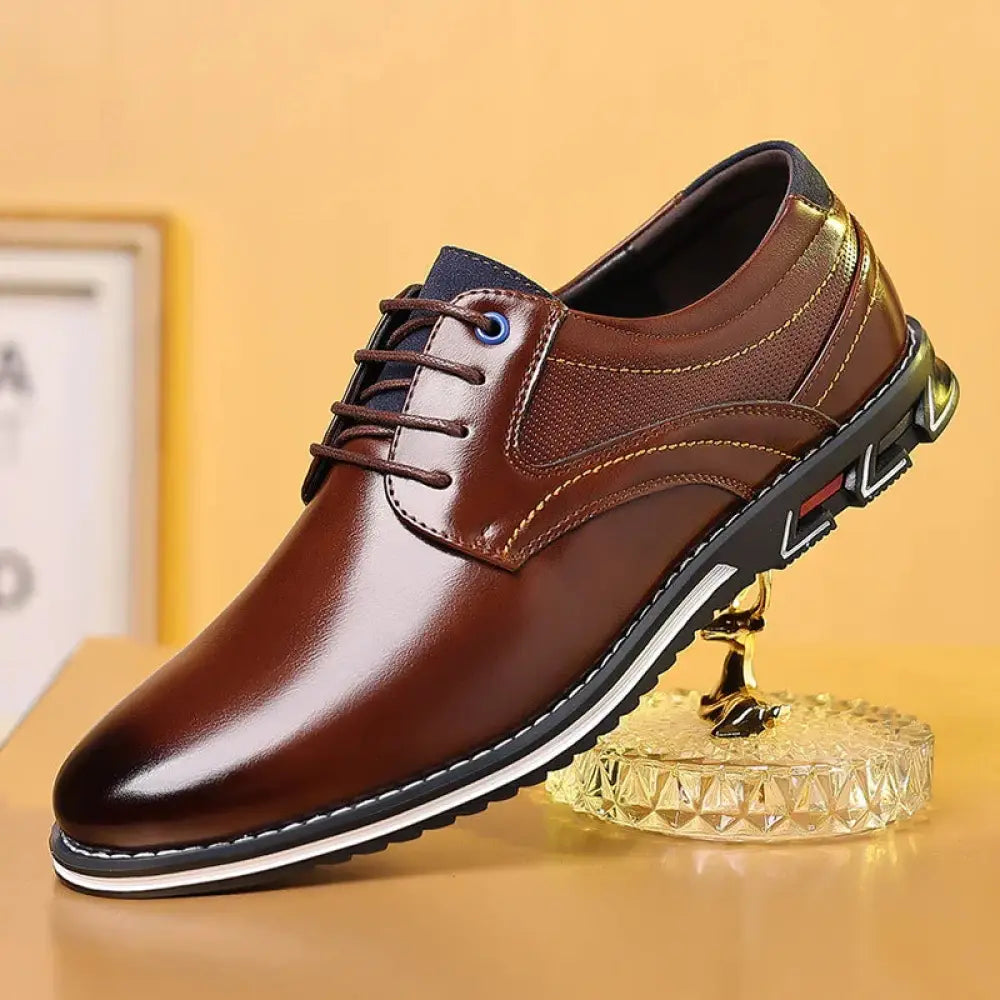 Men's Brown Polished Leather Lace Up Work Shoes