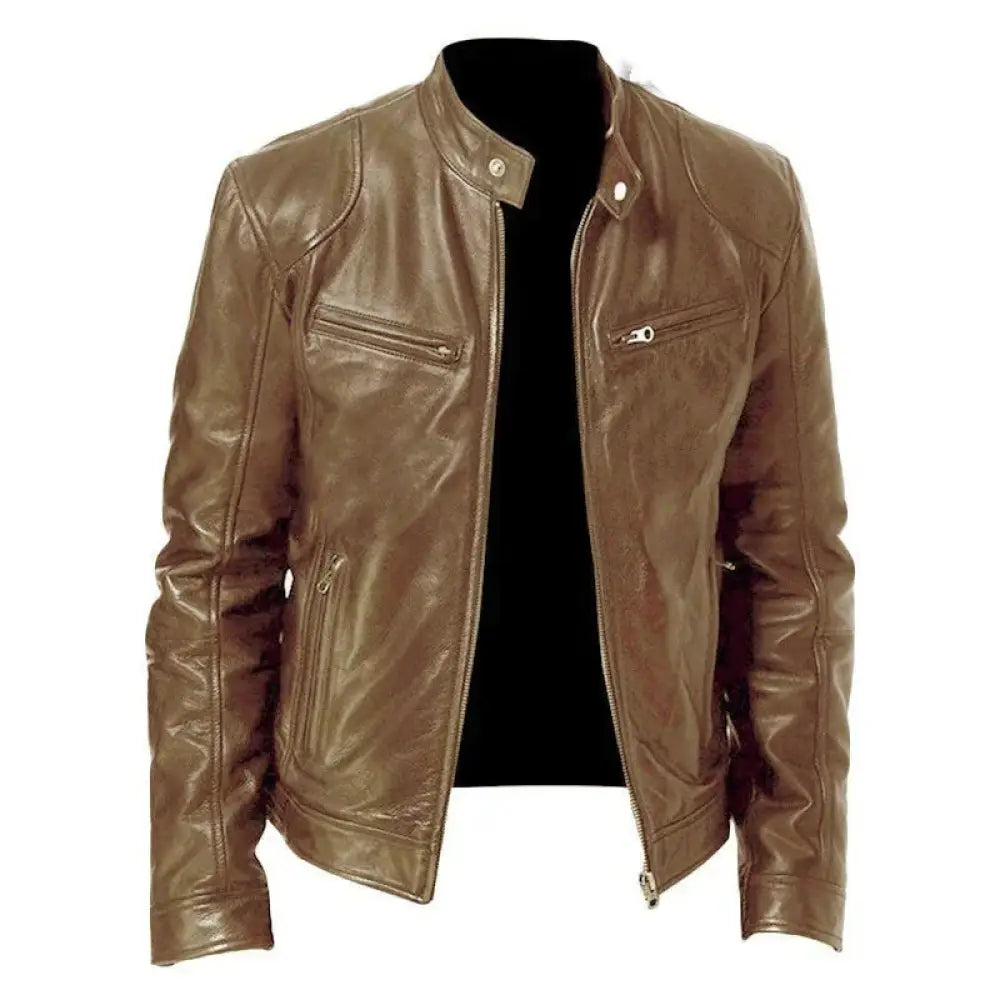 Men's Slim Fit Stand Collar Faux Leather Biker Jacket