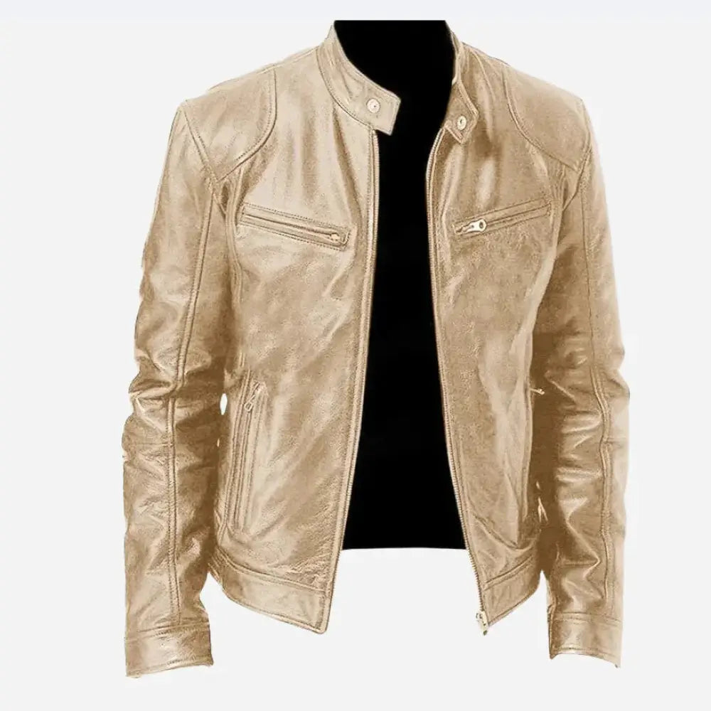 Men's Slim Fit Stand Collar Faux Leather Biker Jacket