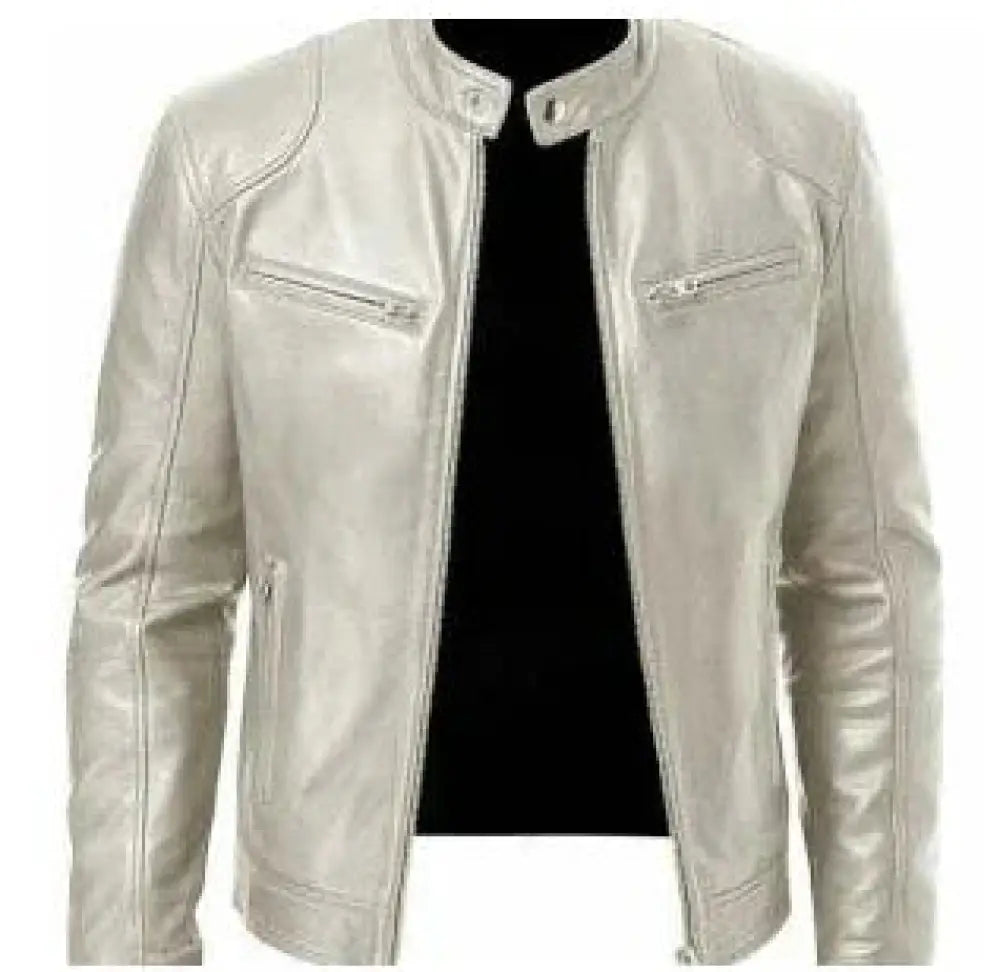 Men's Slim Fit Stand Collar Faux Leather Biker Jacket