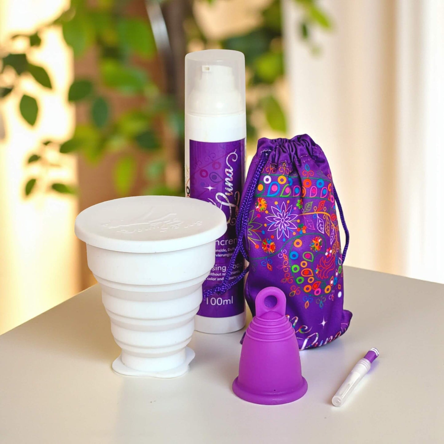 Menstrual Cup Starter Kit by MeLuna- Microwave Sterilizer PURPLE Cup