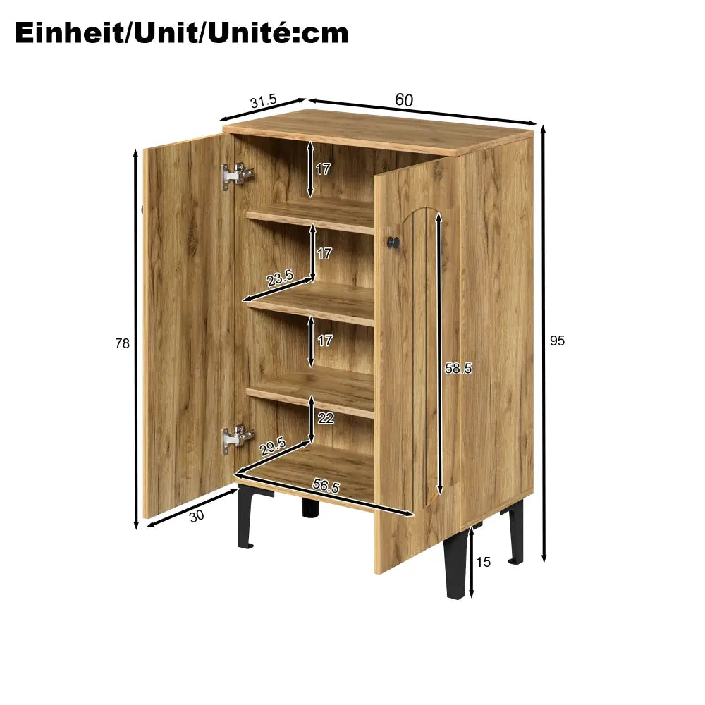 Modern Light Brown Double Door Shoe Cabinet with Metal Legs