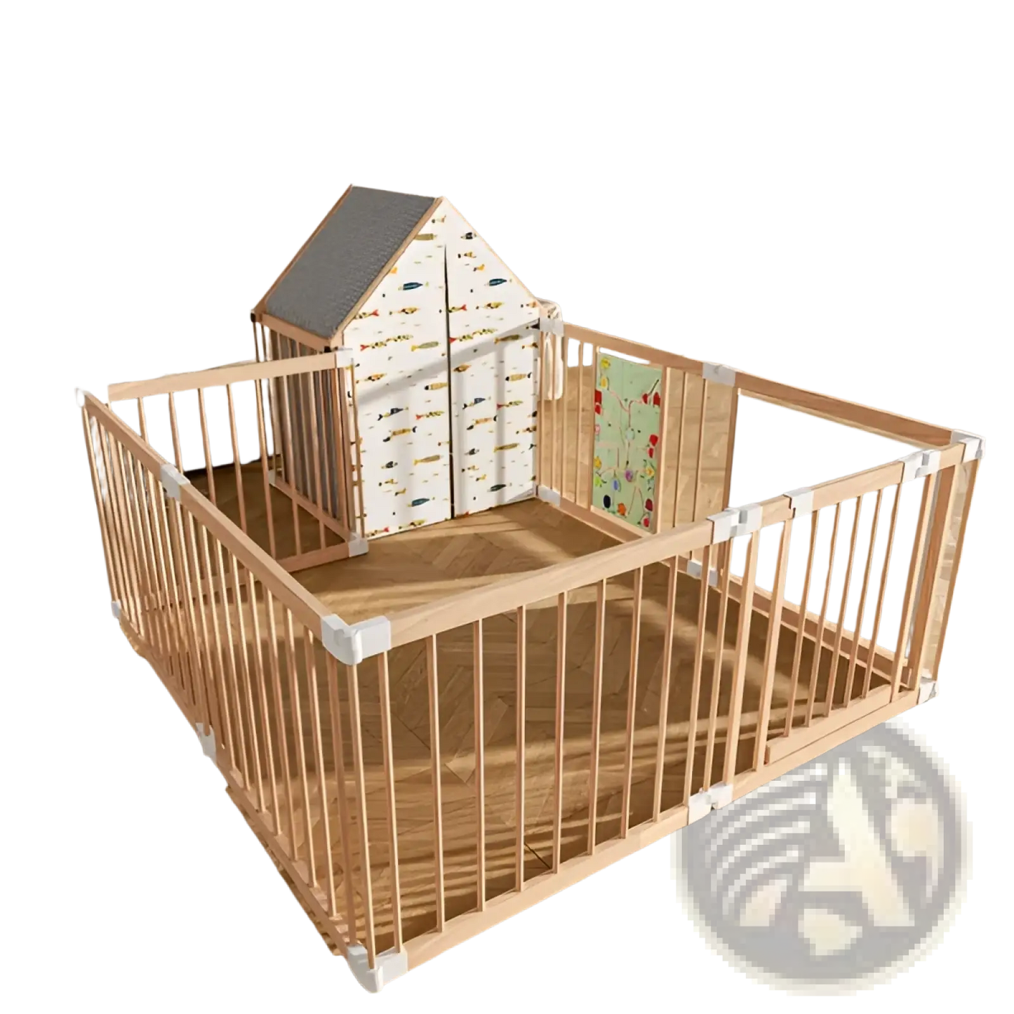 Natural Wood Baby Playpen 10 Panel Foldable Play Yard