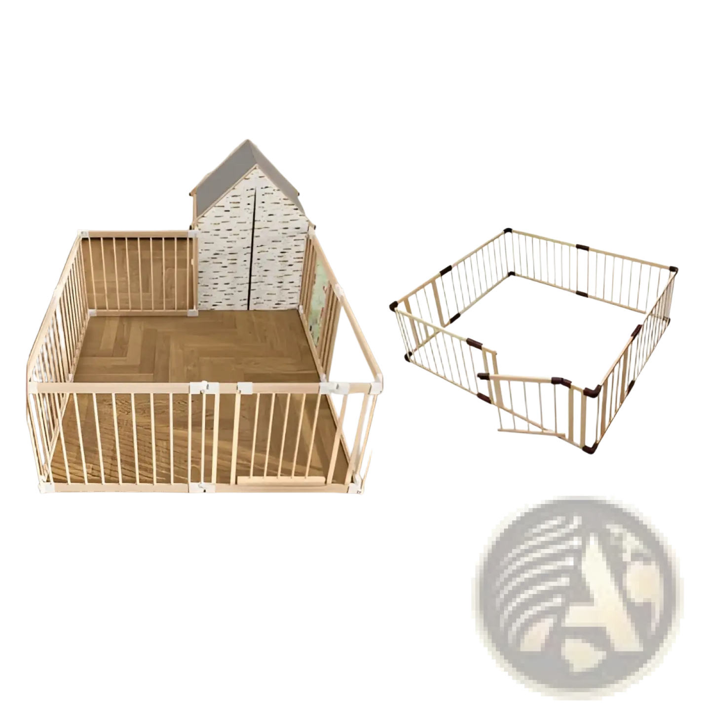 Natural Wood Baby Playpen 10 Panel Foldable Play Yard