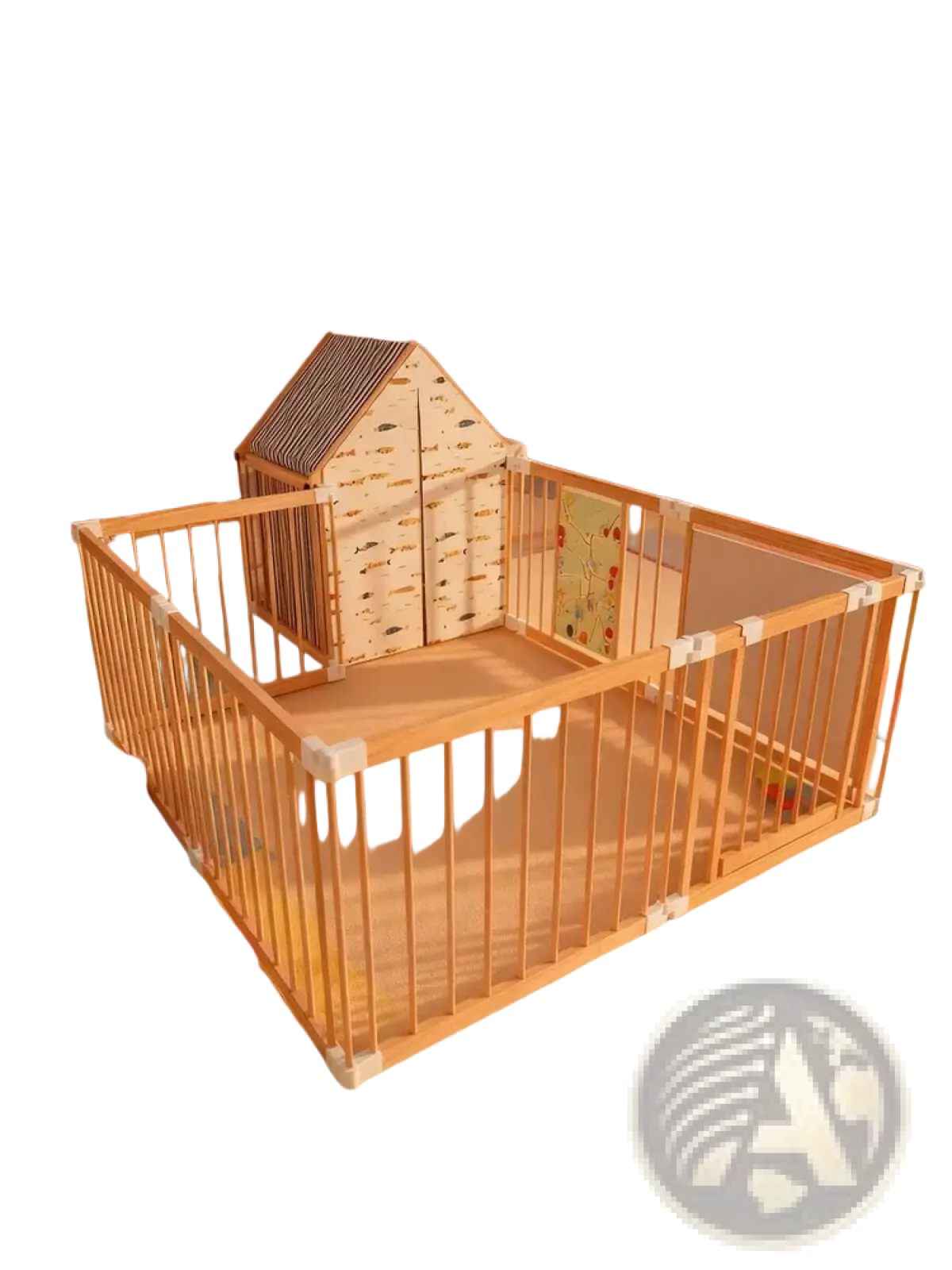 Natural Wood Baby Playpen 10 Panel Foldable Play Yard