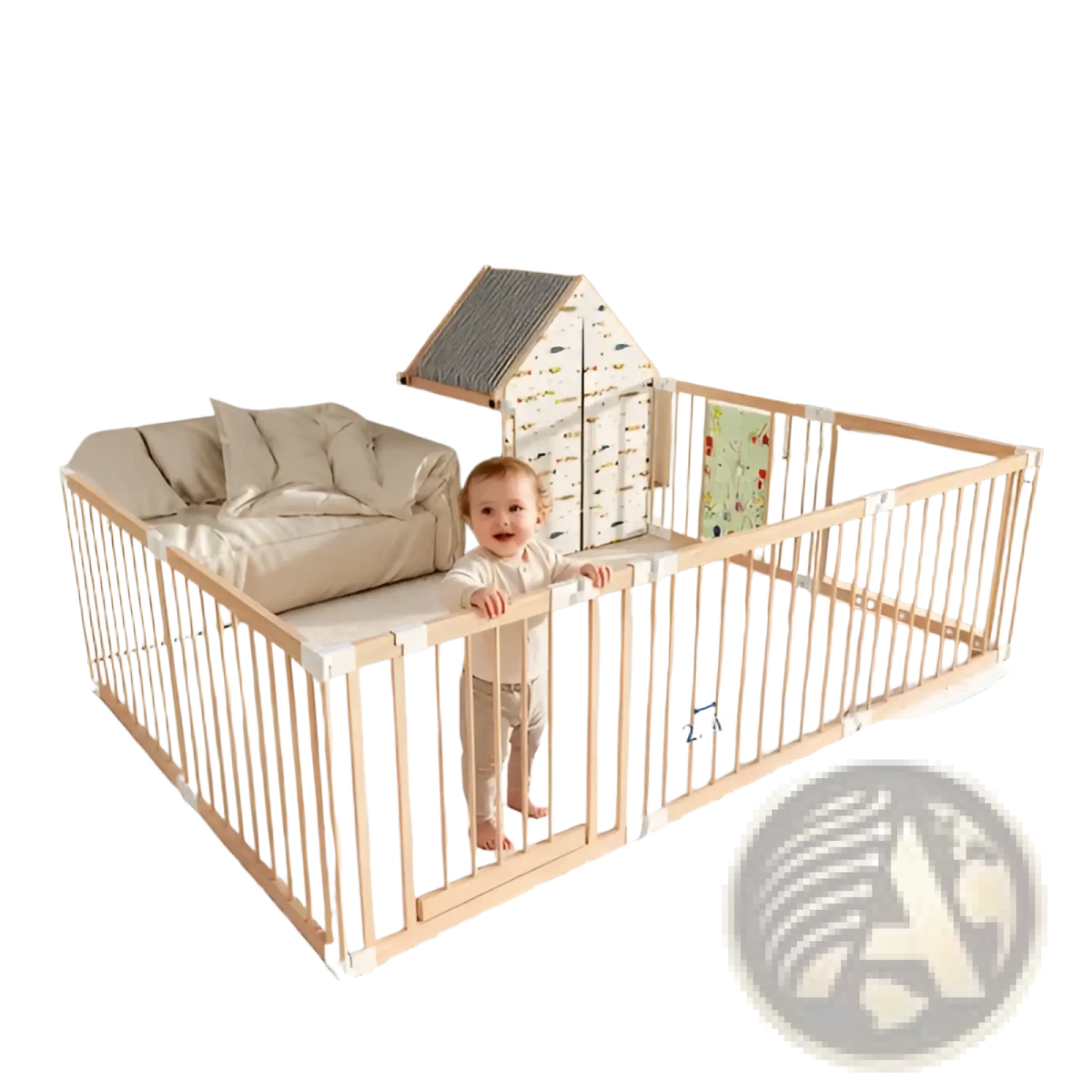 Natural Wood Baby Playpen 10 Panel Foldable Play Yard