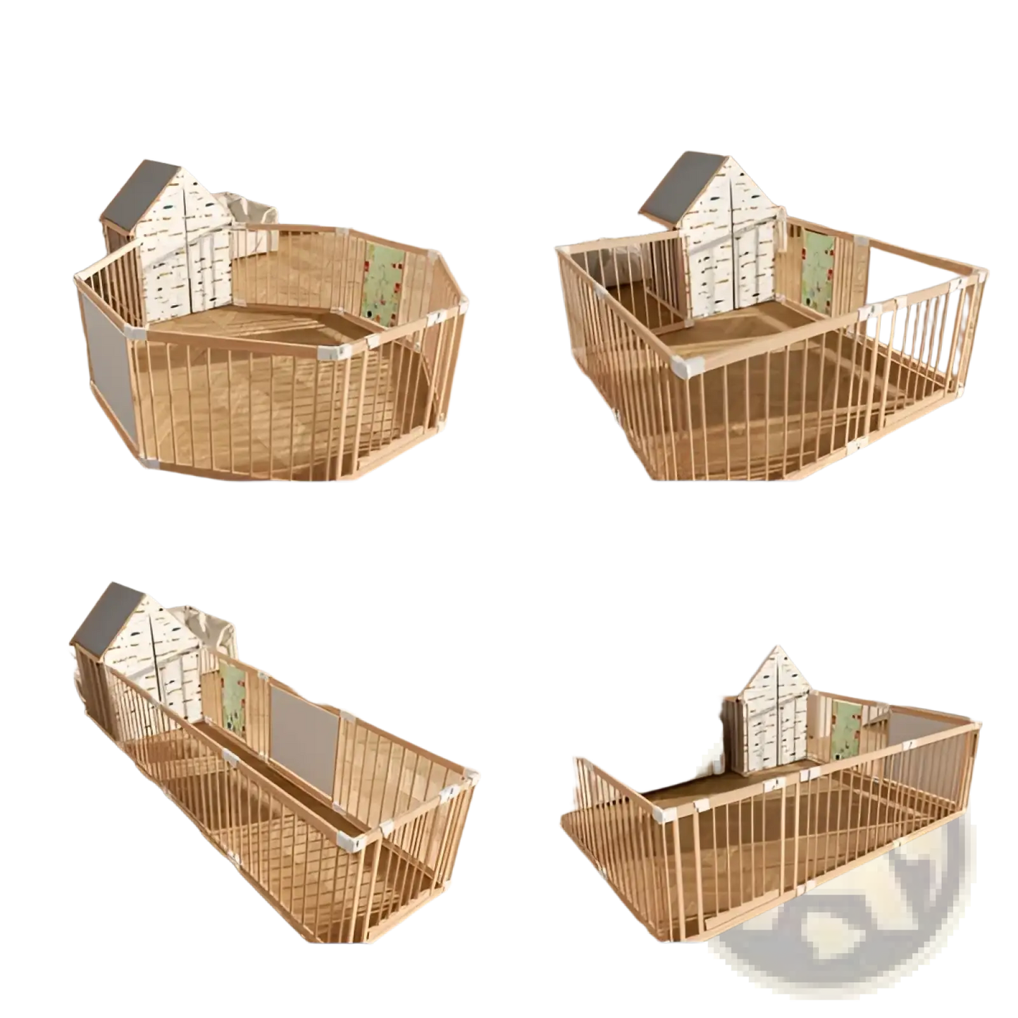 Natural Wood Baby Playpen 10 Panel Foldable Play Yard
