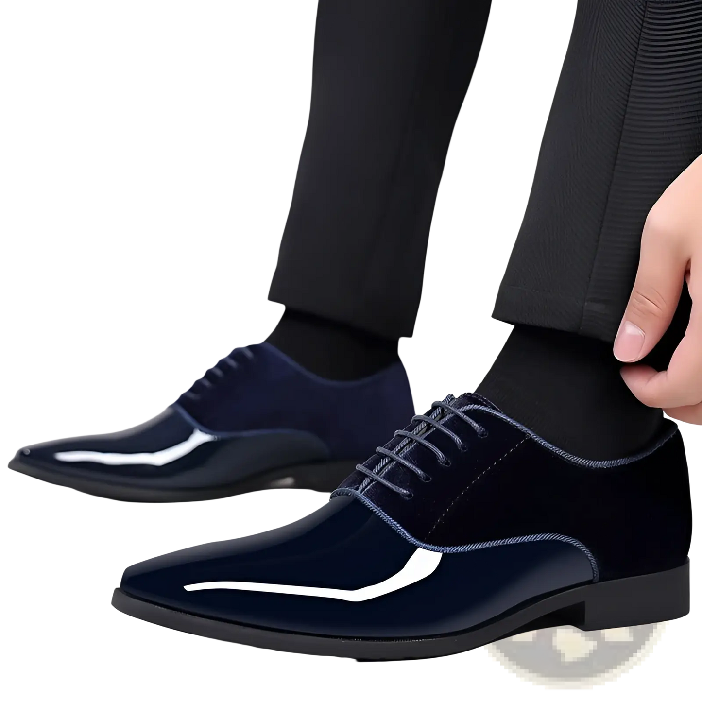Navy Two Tone Velvet and Patent Leather Oxford Shoes