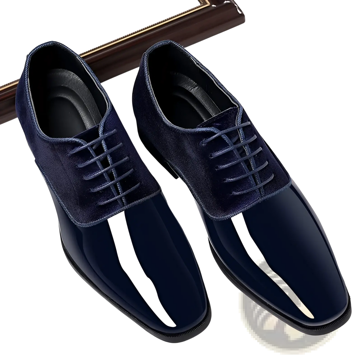 Navy Two Tone Velvet and Patent Leather Oxford Shoes