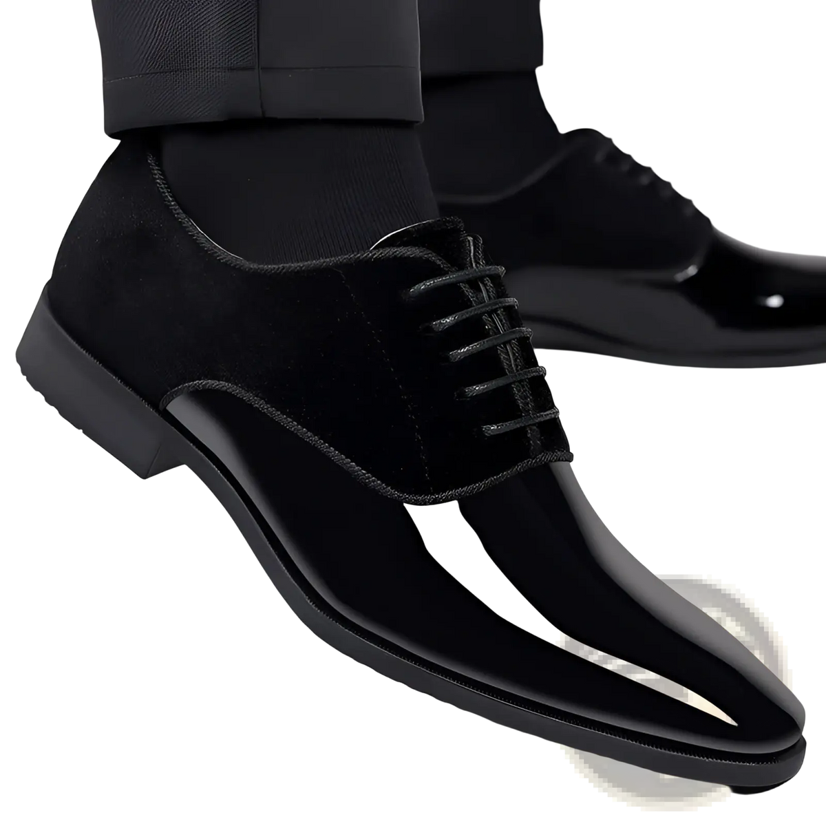 Navy Two Tone Velvet and Patent Leather Oxford Shoes